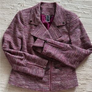 NICOLE MILLER Raspberry Blazer Mary Kay Directors Suit Ruffle Collar Womens 4